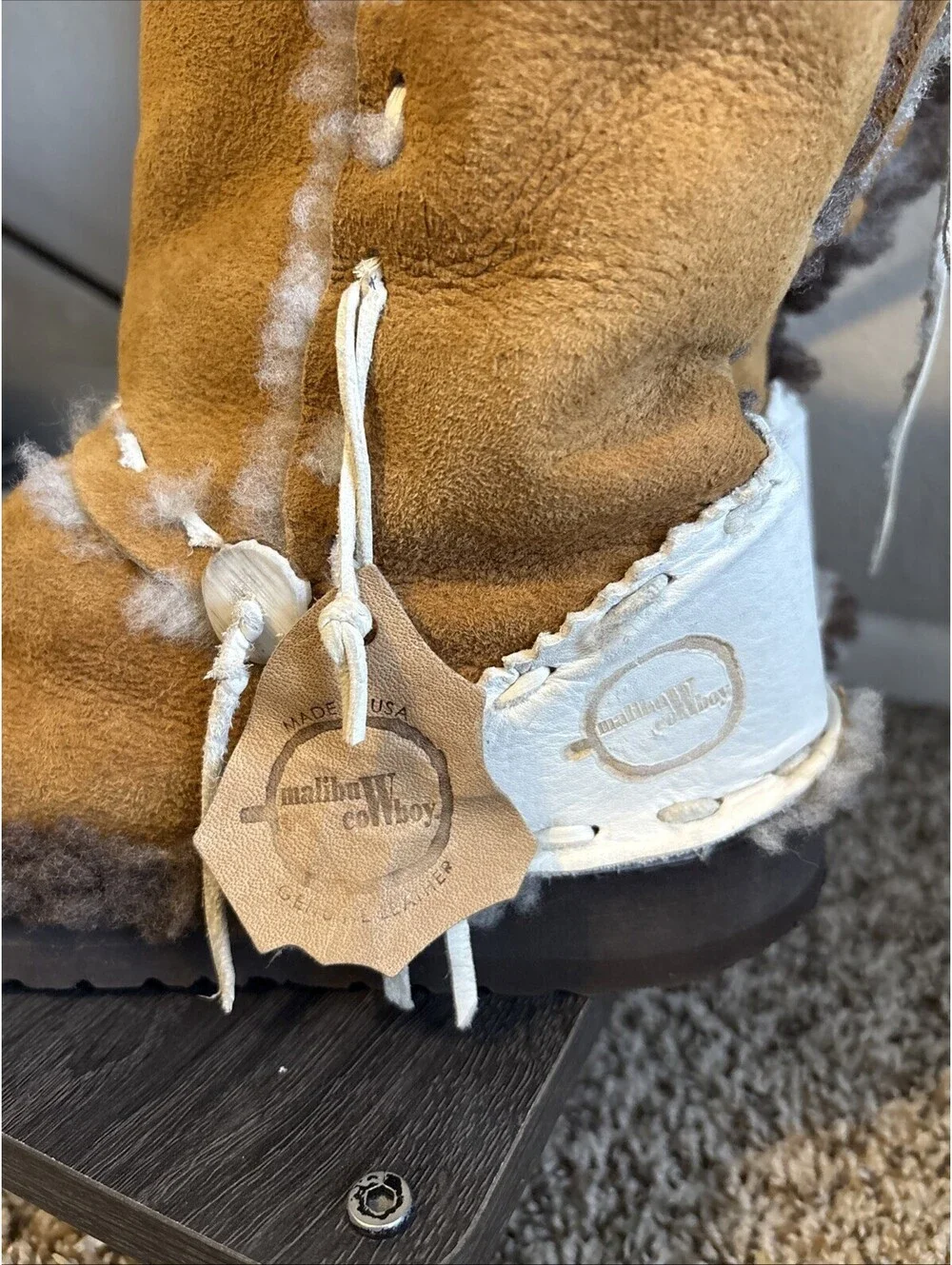 Malibu Cowboy Boots Handmade Leather USA Size 6 Sherling Birkenstock Outsole